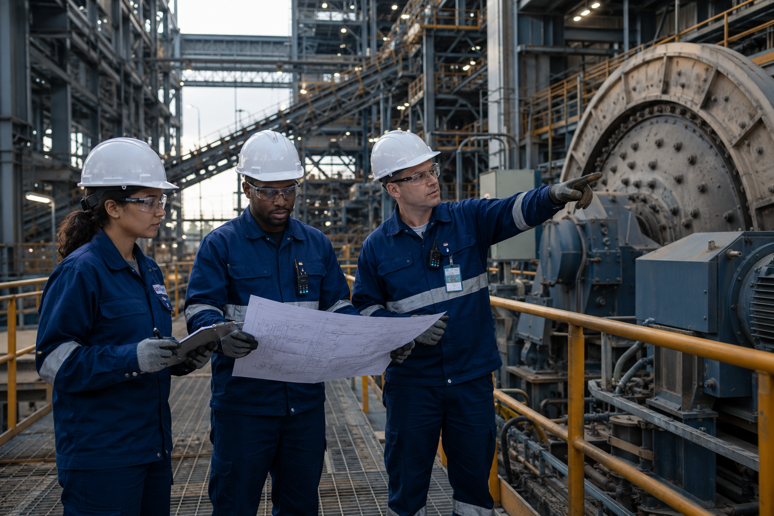 MST Projects engineering team reviewing plans at a mineral processing plant