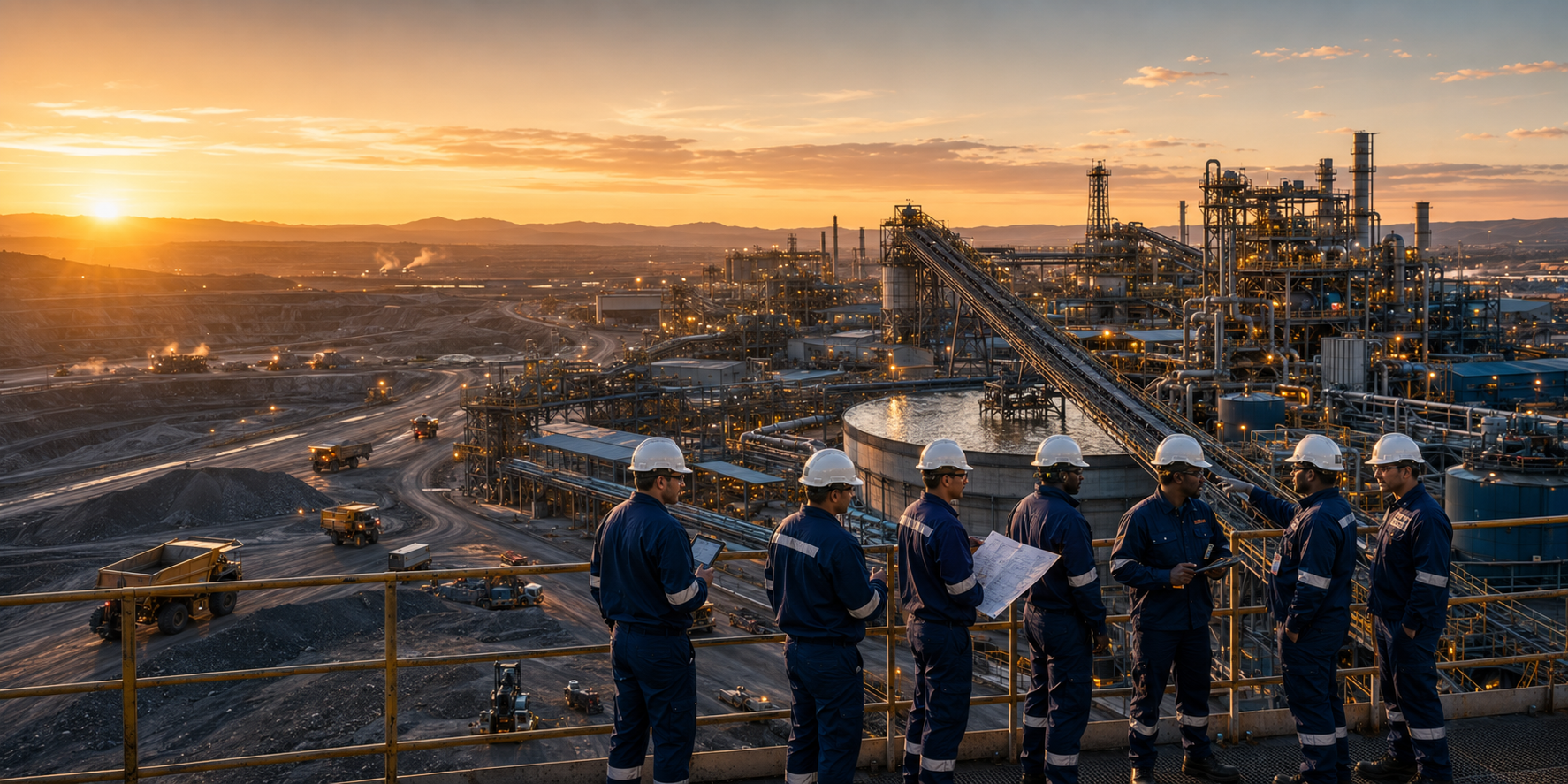 MST Projects engineering team at a mining plant during golden hour